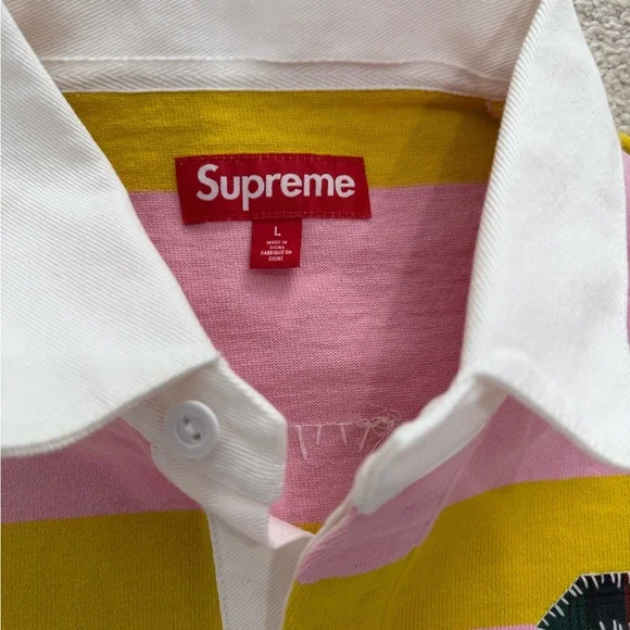 Supreme Pink and Yellow Rugby Shirt with White Collar - Picture 3 of 4